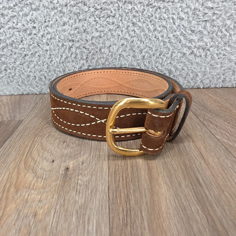 Vintage Justin The Roughout Brown Suede Leather Belt Brass Buckle 32 Mens